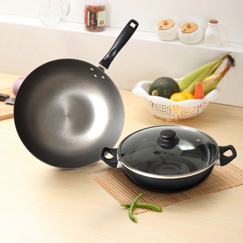 Aijia Twee Stuk Wok Pan Met Deksel Elektromagnetische Gas Universele 4 Sets