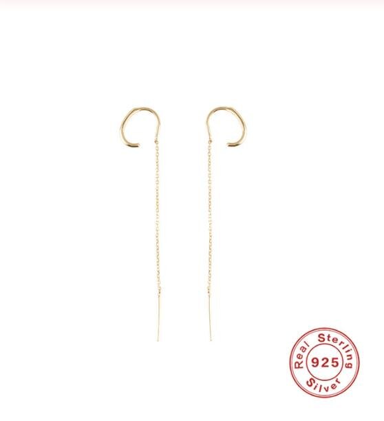 Roxi 925 Sterling Zilveren Lange Kwast Oorbellen Geometrische Ketting Oor Lijn Oorbellen Voor Vrouwen Clip Op Earring Dangle Opknoping Oorbellen: Goud