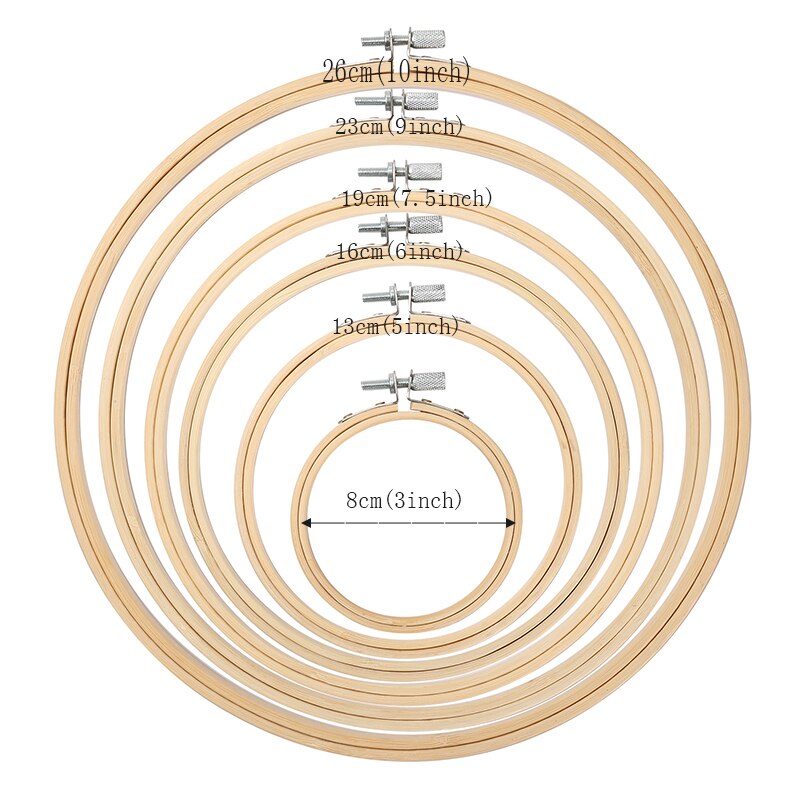 8 Pieces Embroidery Hoop Set Bamboo Circle Cross Stitch Hoop Ring 3.9 inch to 14 inch for Embroidery and Cross Stitch: 6pcs(8-26cm)