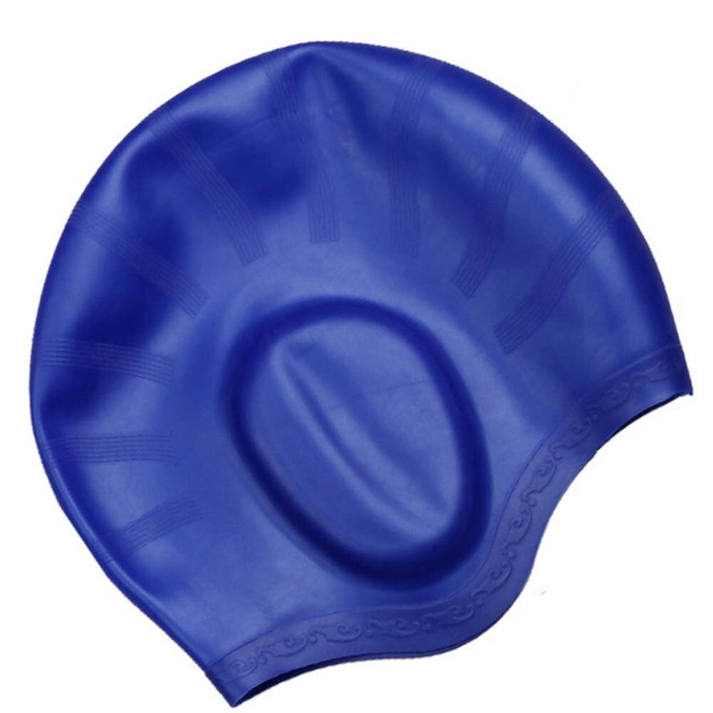 Volwassen Stretch Zwemmen Waterdichte Lange Haar Cap Hoed Siliconen Oorschelp Badmuts Gehoorbescherming Badmuts: blue