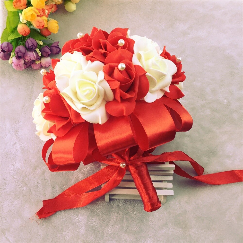 AYiCuthia Bruid Bloemen Romantische Bruiloft Kleurrijke Bruidsboeket rood roze en paars bruidsboeket S1