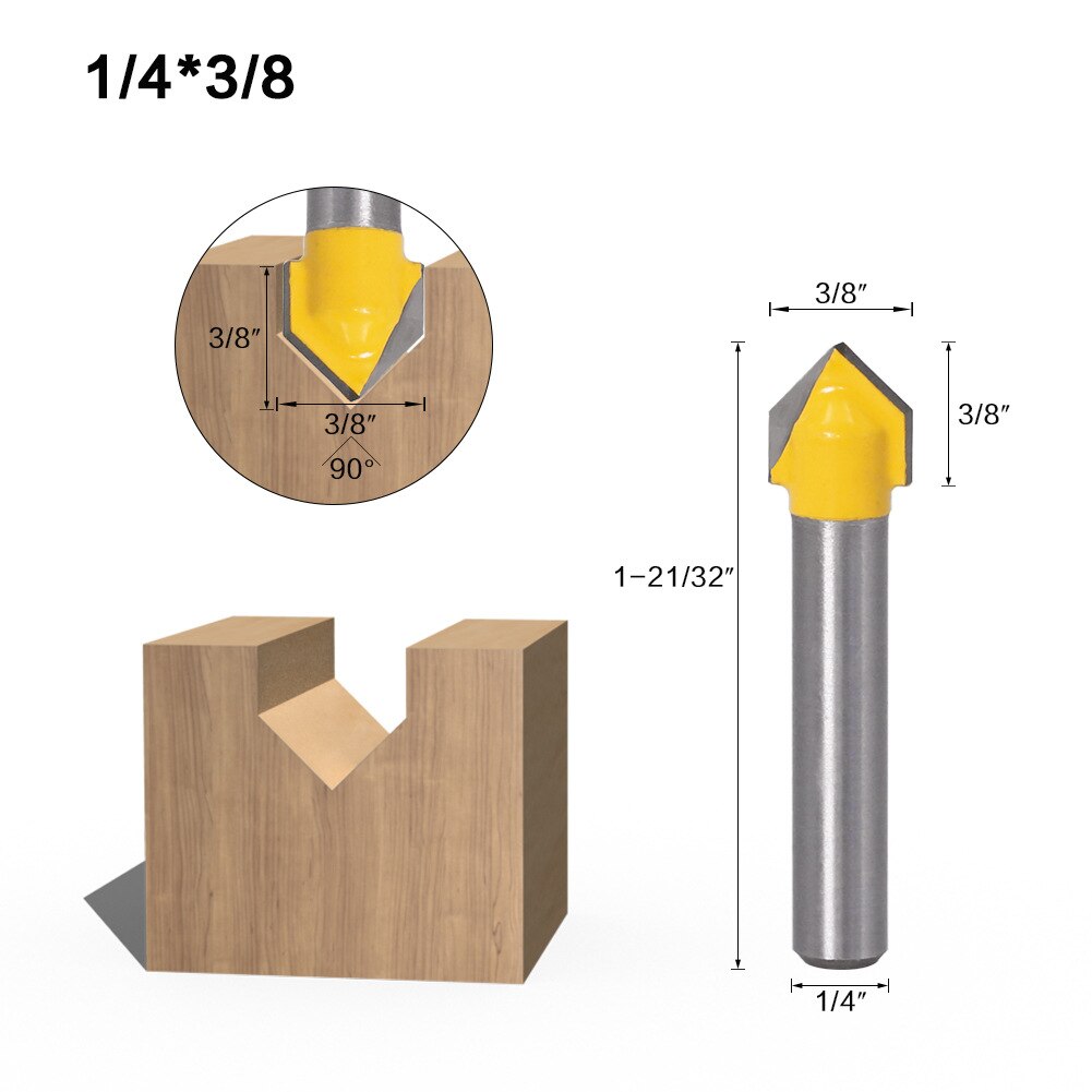 Fresas de punta redonda para tallado de madera, juego de brocas de enrutador con ranura en V de 90 grados, caja central para carpintería, 1/4 &quot;y 6,35 MM, 1 unidad: 05