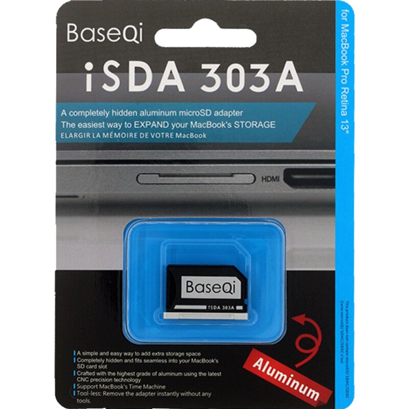 BaseQi MacBook 103/303/504/503 Aluminum Micro SD Adapter For MacBook Pro Retina 13"/15" and MacBook Air 13": Blue