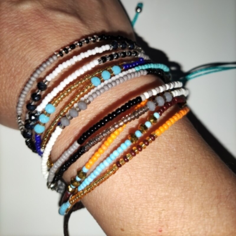 Simple Three Layers Multicolor Boho Handmade Tether Seeds Beaded Bracelets for Women Summer Beach Jewelry