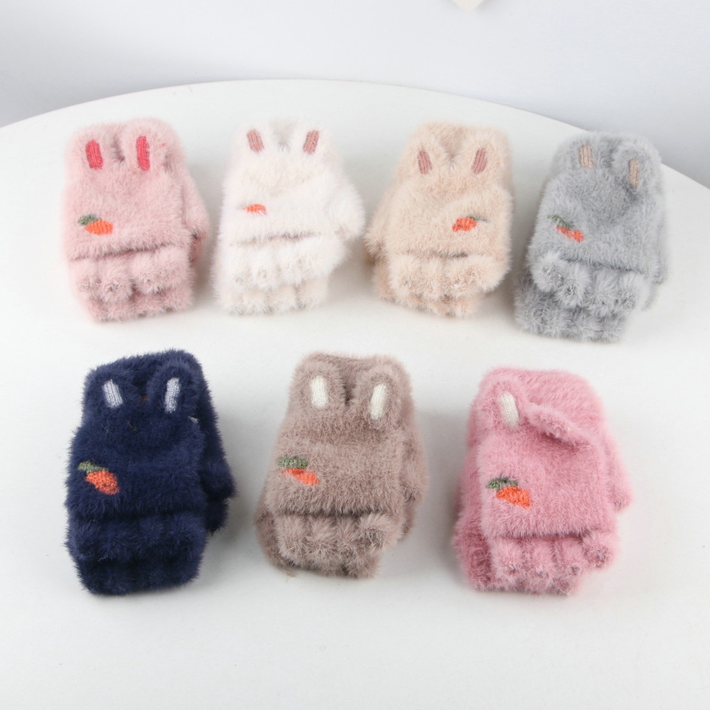 freundlicher handschuhe Winter freundlicher Handschuh Plüsch Umgedreht Halb Finger Ich bin Freien Warme Handschuhe handschoenen kinderen Baby Winter handschuhe