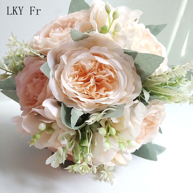 LKY Fr Hochzeit Strauß für Braut Brautjungfern Weiß Braut Blumensträuße Blumen Lila die Seide Pfingstrosen Hochzeit Strauß Hochzeit Liefert