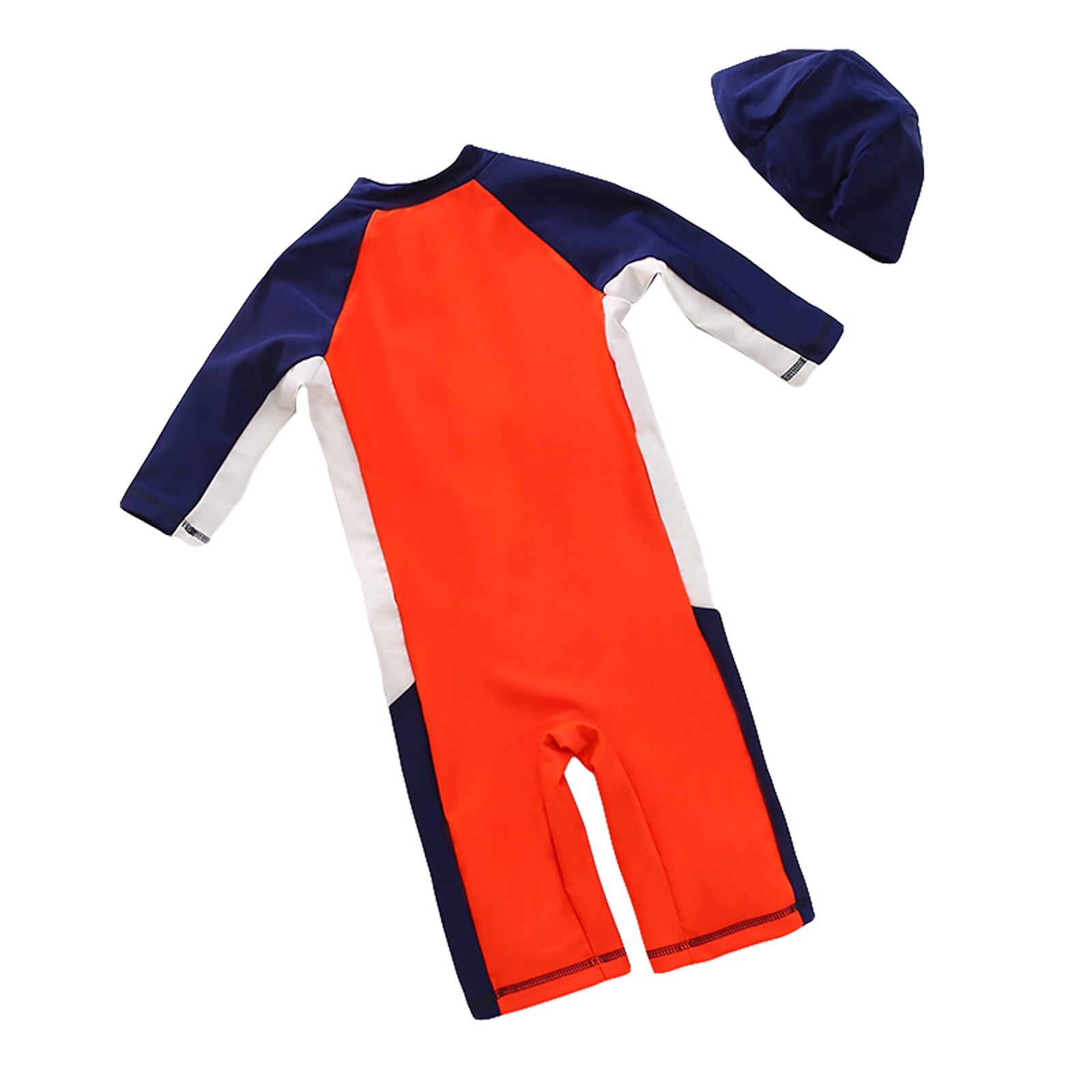 Kids Een Stuk Badpakken Met Hoed, kokospalm Print V-hals Met Lange Mouwen Jumpsuit + Effen Kleur Cap Voor Jongens