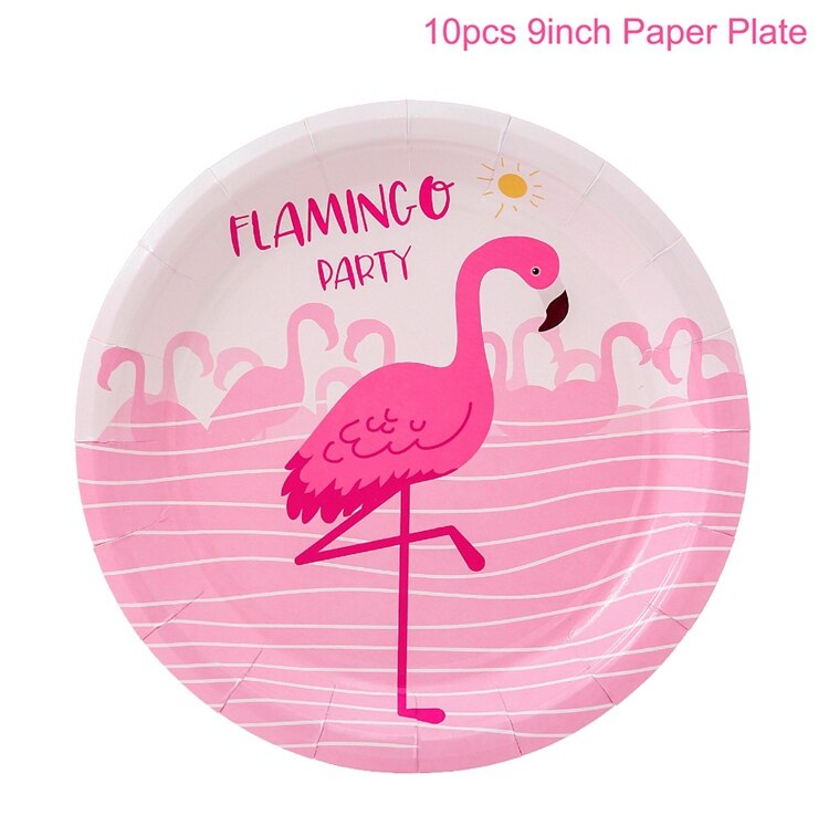 Rosa flamingo fest dekoration hawaiisk fest dekorationer flamingo födelsedagsfest dekorationer barn pappersmuggar tallrikar tillbehör: Pappersplatta 9 tum