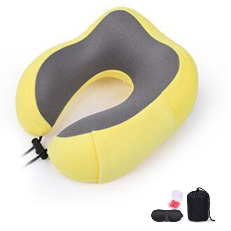 U-Shape Travel Pillow Soft Slow Rebound Neck Pillow Solid Neck Cervical Healthcare Pillow Bedding Travel Pillow Neck Massage: yellow set