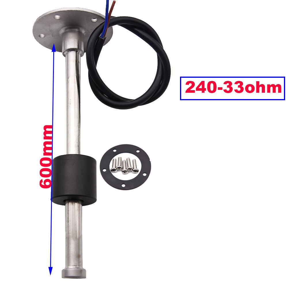 100-1000MM Water Fuel Level Sensor with Screw Stainless Steel 240-33ohm Marine Water Level Sensor Sender Unit 9-32V for Marine: 600mm 240-33ohm