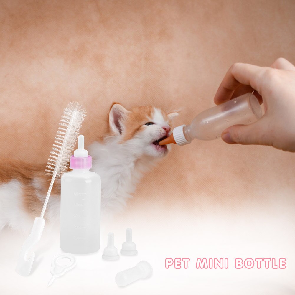 Juego de biberones de silicona para perros y gatos, alimentador de leche y agua con cepillo de limpieza, chupetes