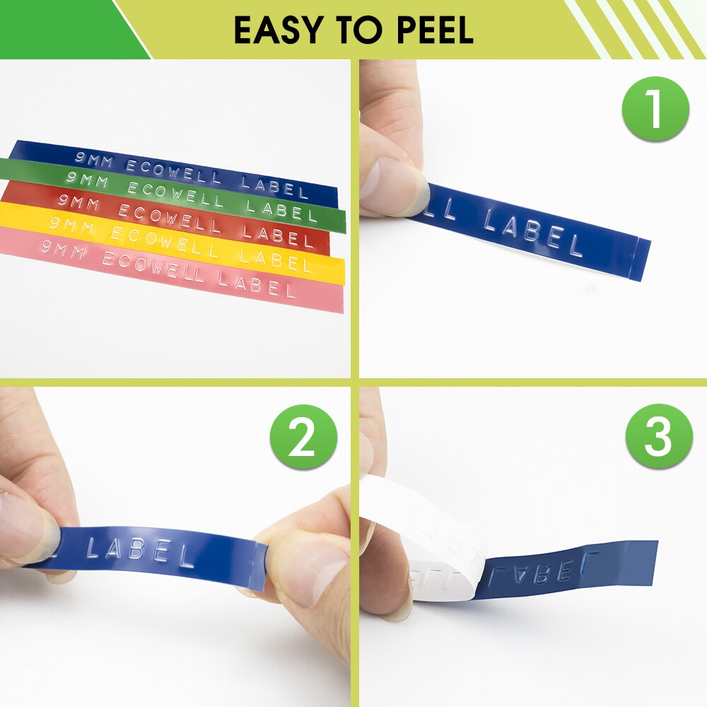 Ecowell sort farve 3d prægede pvc tape til dymo 1540,1610,1880, 154000, 814580,s0717900, s0717910,s0717930 etiketmaskiner 1 stk.