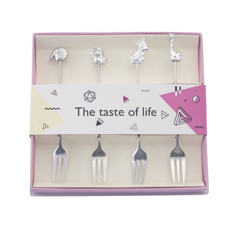 304 Stainless Steel Coffee Spoon Tableware Tea Spoons Dessert Fork with Animal pattern: Fork Set Silver