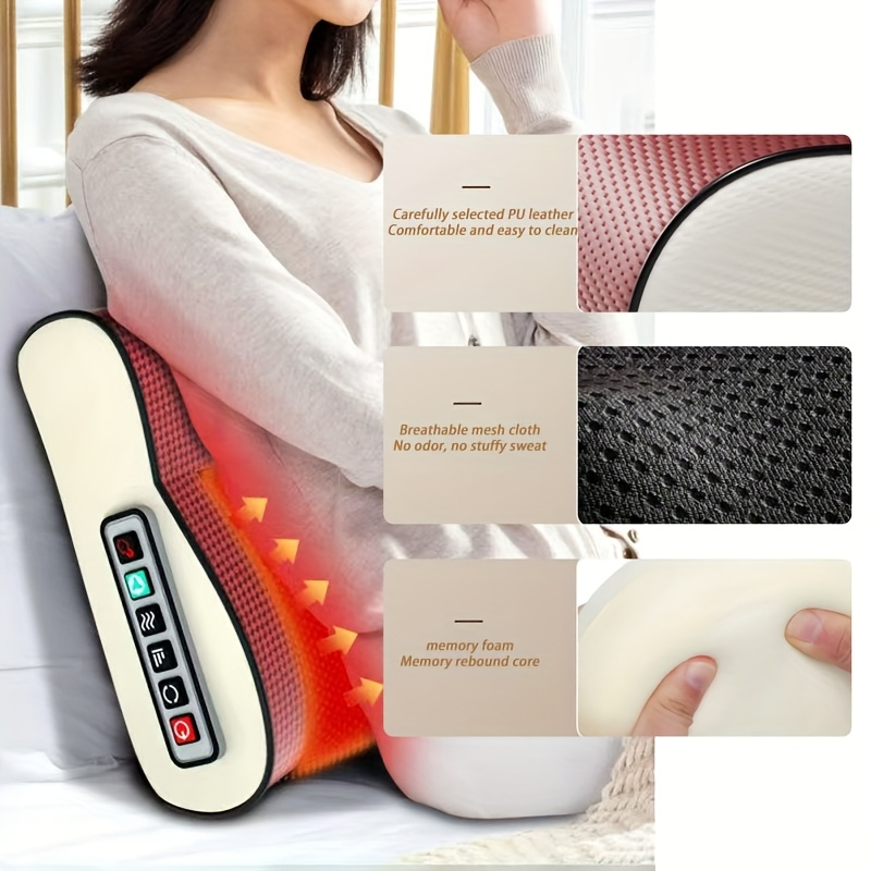 Neck Massager, Massage Pillow with 20 Massage Heads, Kneading and Heating Functions, 6-Button Control Suitable for Shoulders, Neck, Waist, and Back, Multi-Area Massager, Dual Modes for Home and Office Use,