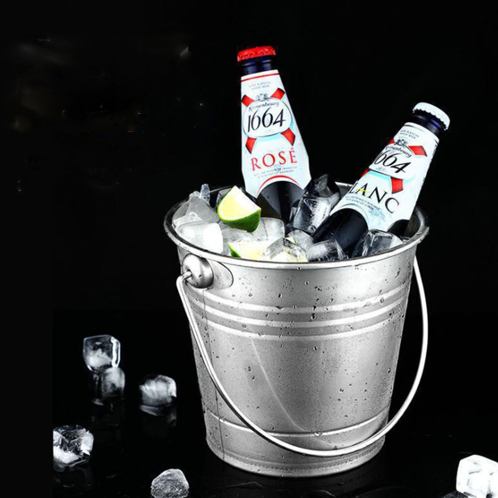 Stainless Steel Ice Bucket Portable Ice Chiller Cooler with Handle Ice Cube Container for Wine Champagne Beer Party Bar Tool