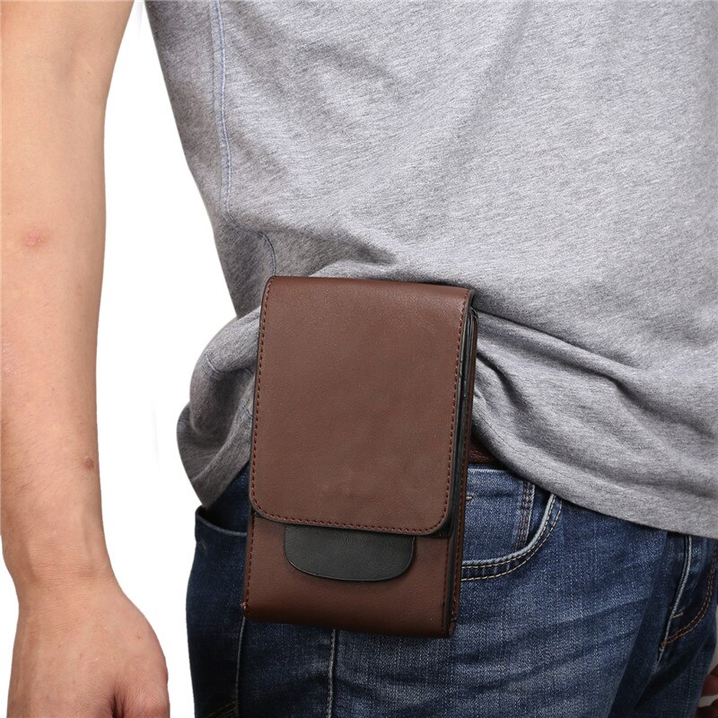 Yiang män midjeväska läder 6.5/6.3 tum mobiltelefon / mobiltelefon myntväska ficka bälte bum påse pack pu material 4 färger