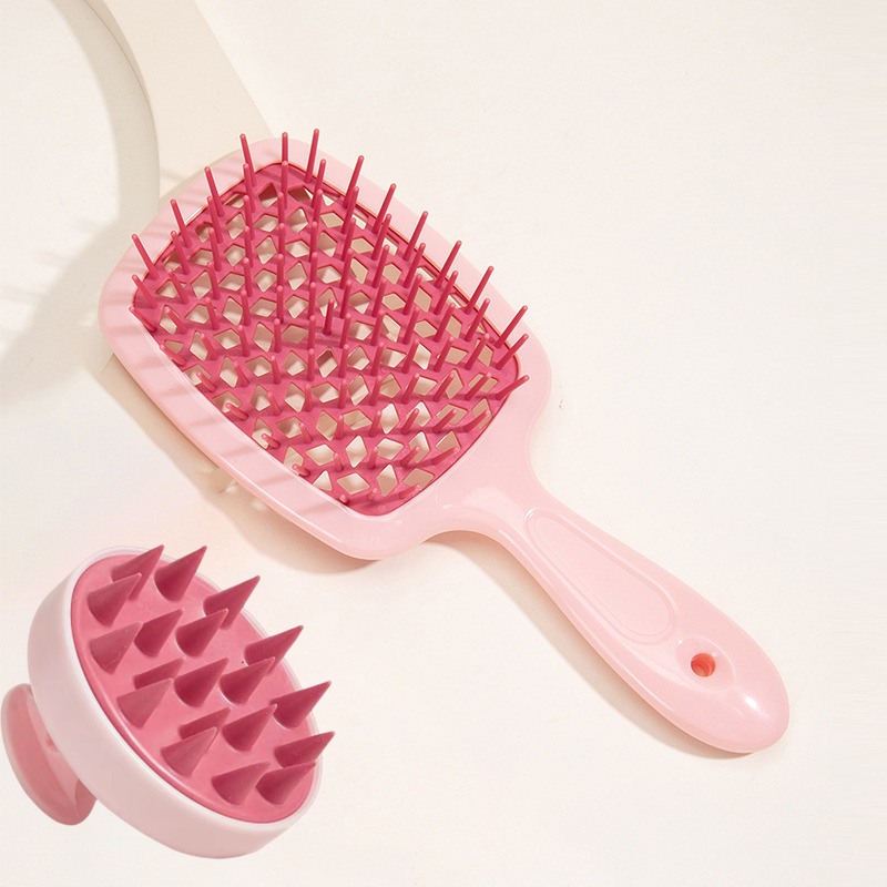 Peigne de Massage du cuir chevelu ajouré, brosse de Massage pour shampoing, pour bain, lavage des cheveux, flacon pulvérisateur, outils de Salon de coiffure, 1/2 pièces: Rose