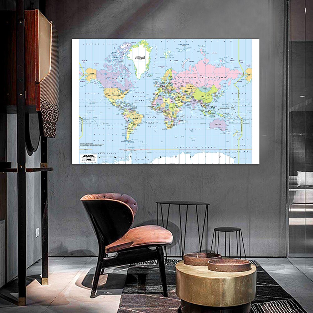140*100cm Political Map of The World with Details Non-woven Canvas Painting Wall Art Poster Home Decor School Supplies