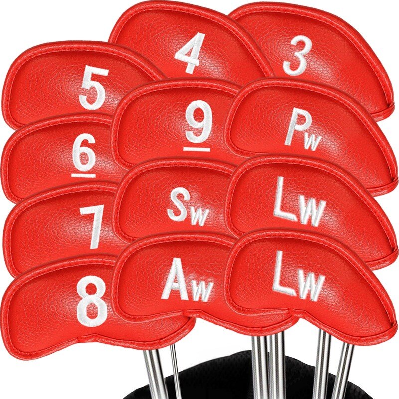 Juego de cubiertas de cabeza de hierro para Golf, conjunto de cubierta de cabeza de hierro de cuero sintético grueso, compatible con todas las marcas, 12 Uds.,: Red