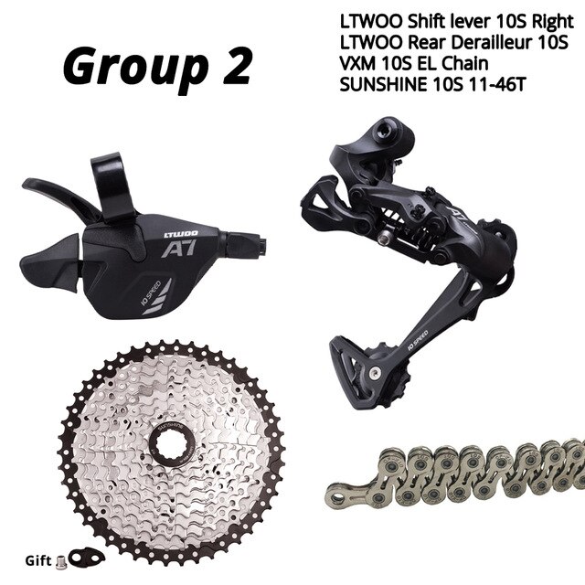 LTWOO A7 1X10S Groupset 10 speed shift lever derailleur SUNSHINE cassette 42T 46T 50T VXM Chain MOTSUV Chainring 32T 34T 36T 38T: no chainring 11-46T