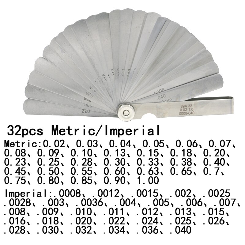 89A 0.02-1mm/0008-040 Newest 32 Blade Feeler Gauge Tune Up Thickness Set Blade +BRASS BLADE