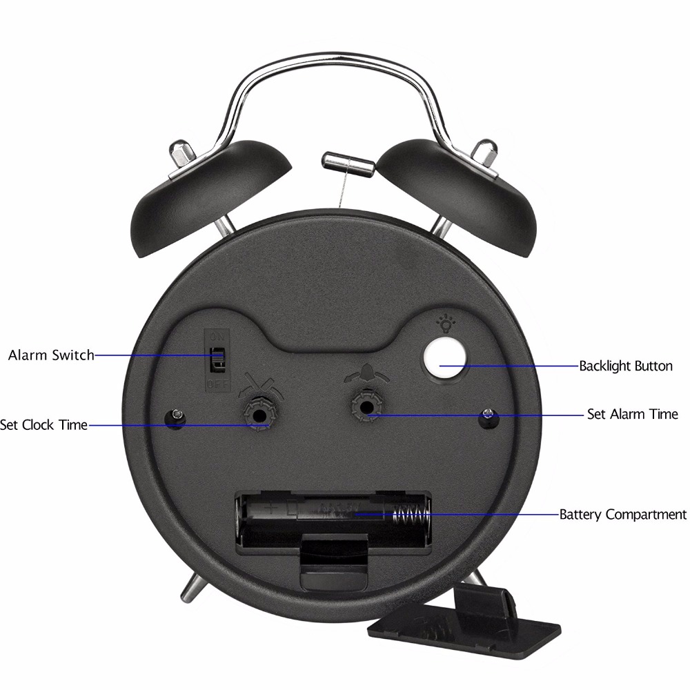 3" Twin Bell Alarm Clock with Stereoscopic Dial, Backlight, Battery Operated Loud Alarm Clock