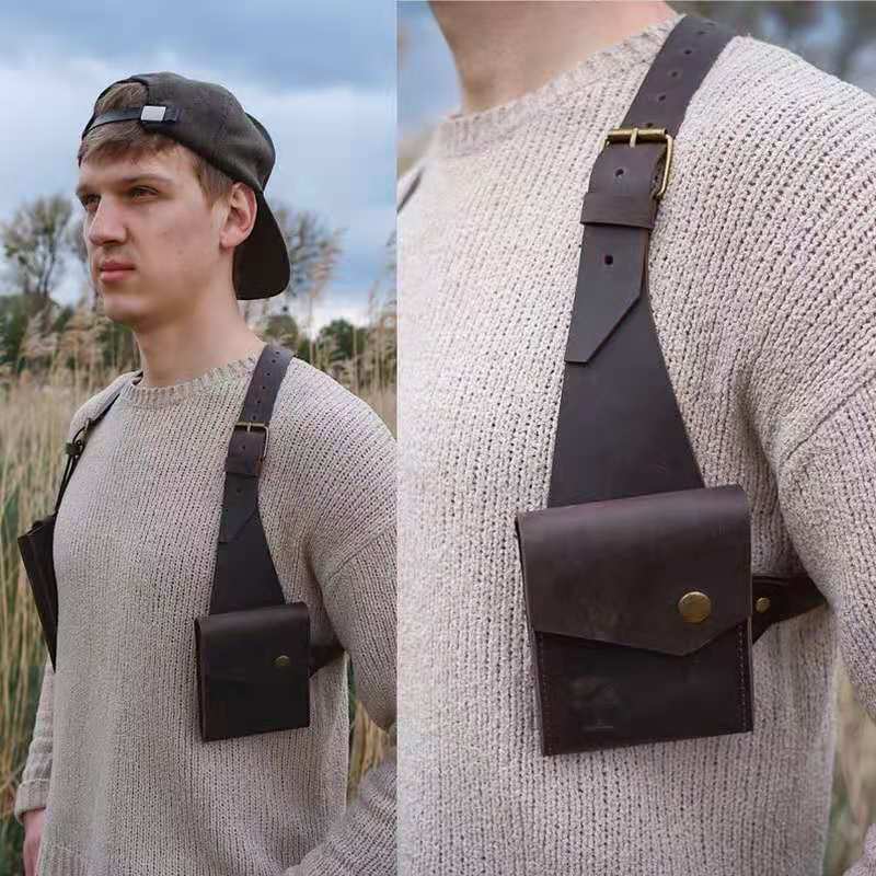 Armadura de traje Medieval para hombre, accesorios de disfraces Vintage gótico, Caballero Guerrero, arnés de hombro de cuero PU, arnés corporal para el pecho, cinturón: dark brown