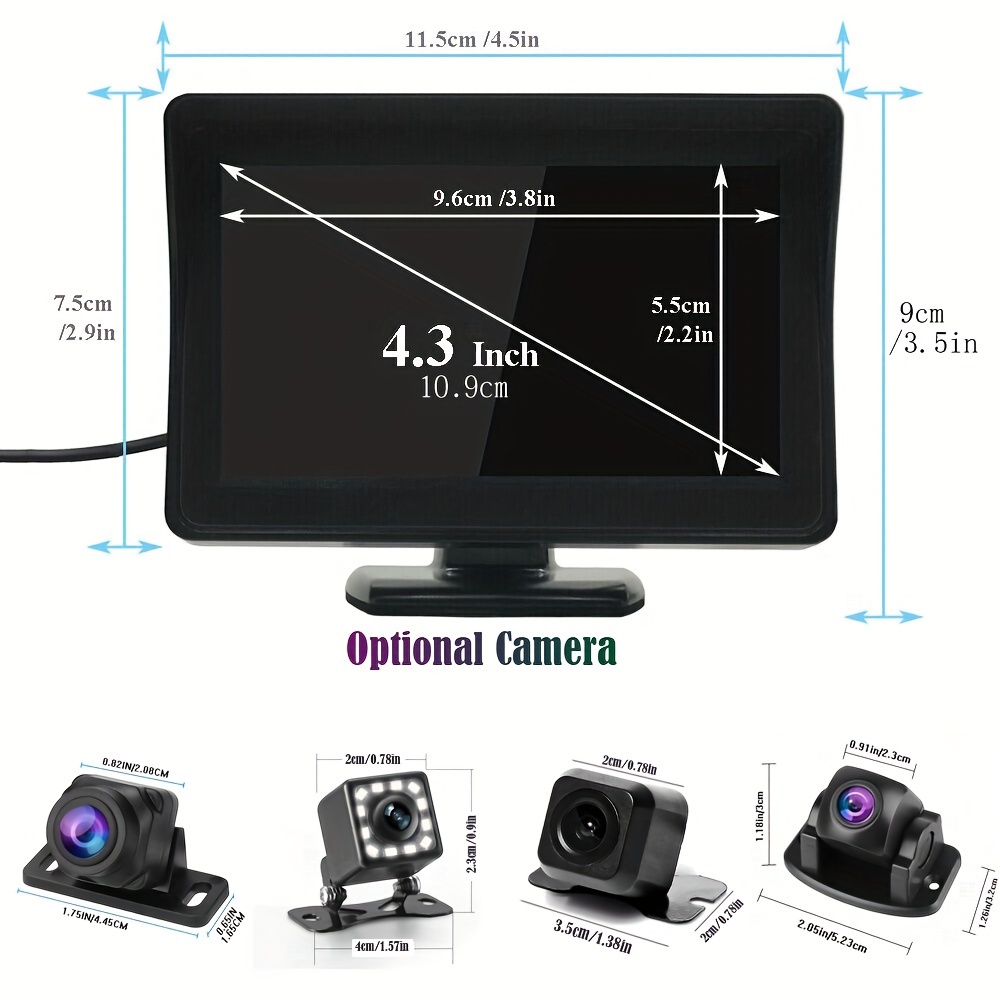 Cámara de visión trasera para coche, Monitor de 4,3 pulgadas con pantalla HD, sistema de marcha atrás para aparcamiento, furgoneta, autocaravana
