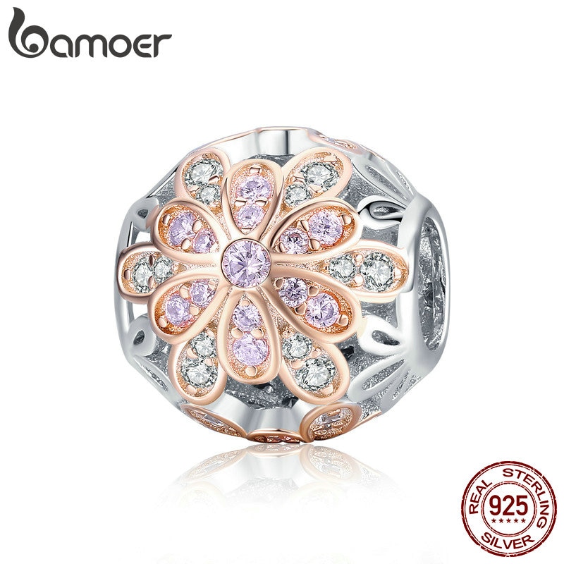 BAMOER Romantische 925 Sterling Silber Blühende Blume Knospen Leucht CZ Charme Perlen passen Halsketten Schmuck Zubehör SCC922