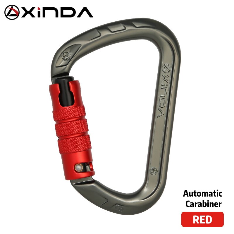 Xinda outdoor D-shape rock climbing carabiner aluminum mountaineering Screw Auto safety buckle climbing carabiner: Auto lock Red