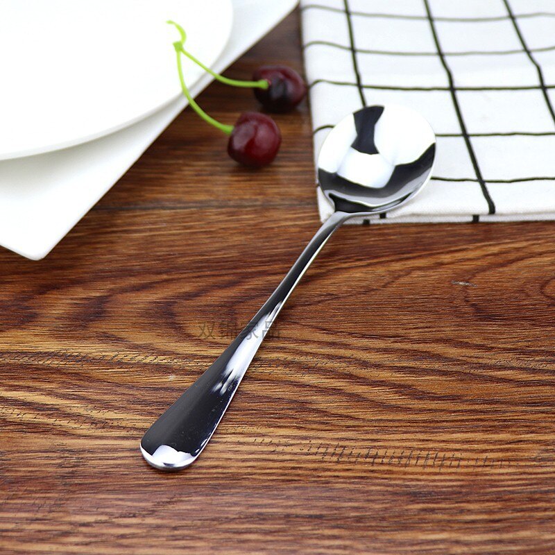 Extra Thick Spoon Stainless Steel Household Western Food Iron Children Big Dessert: 2 hao Adult Spoon  round