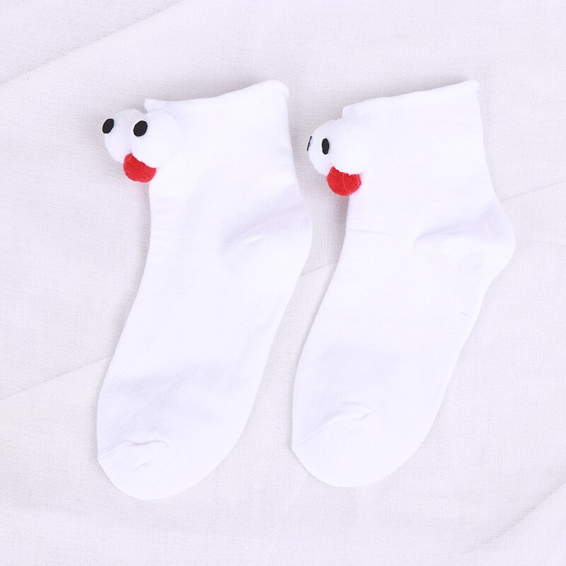 South Korean Girl Socks Style Big Eyes 13 Colors Cartoon Cotton Cute  Interesting Short Socks: White