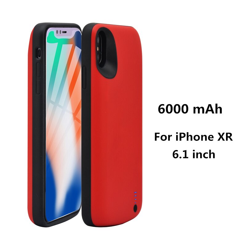 6000 mah bærbart powerbank-deksel for iphone xs max xr batterideksel 5000 mah batteriladeretui for iphone x xs powercase capa: Rød for ixr