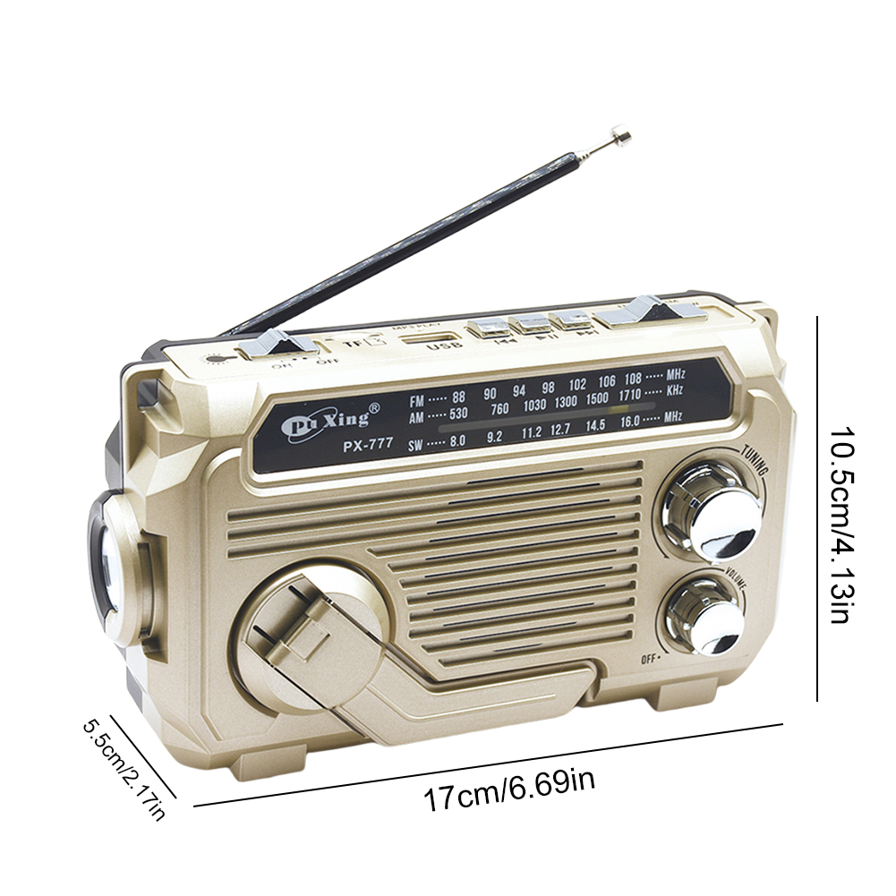Radio de emergencia con manivela de PX-777, Radio portátil con energía Solar, banda AM/FM/SW con linterna LED, altavoz BT para emergencias: Azul