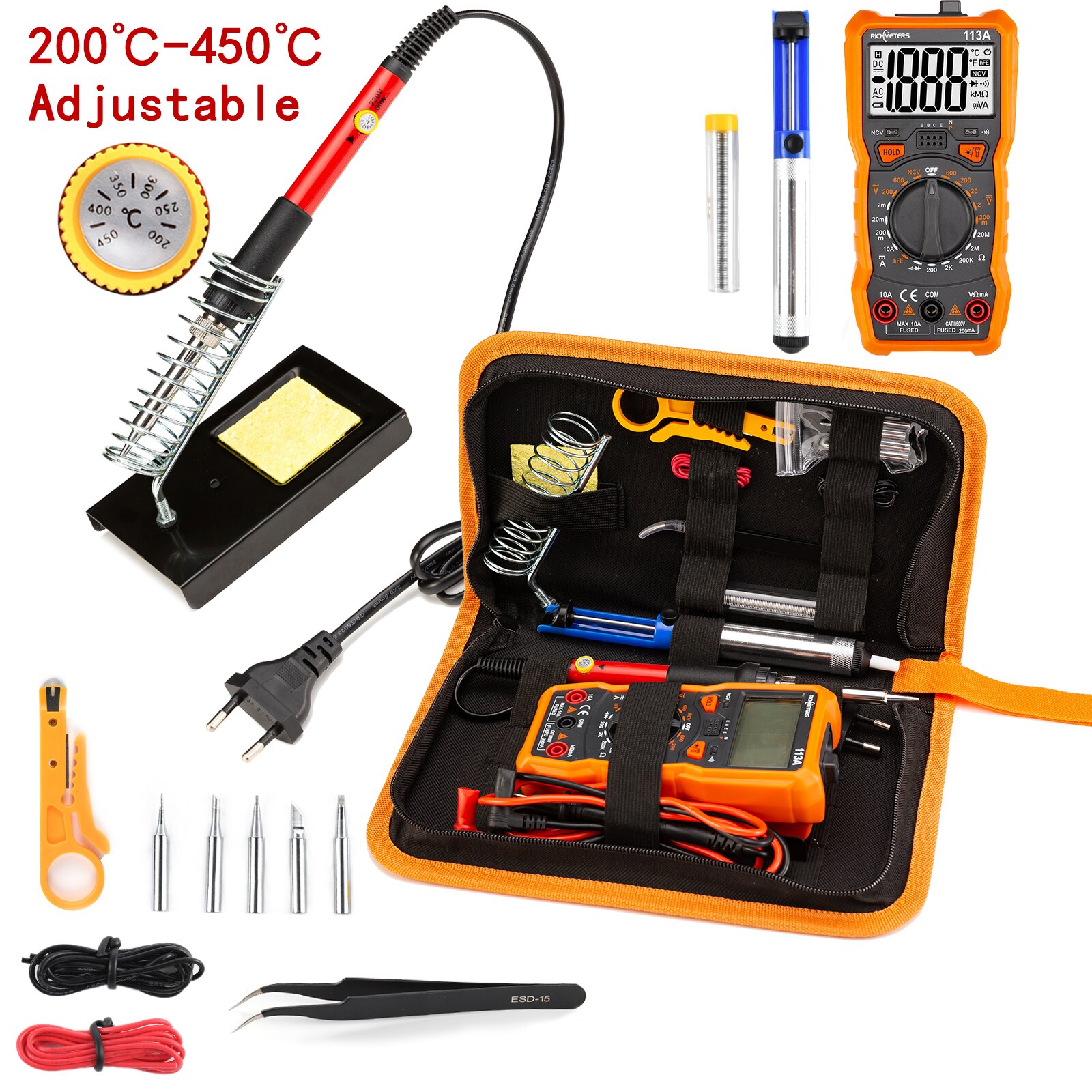 Letme Soldering iron with Digital multimeter kit Adjustable Temperature Auto Ranging AC/DC tester multimetro Welding Tool Kits: Purple / EU