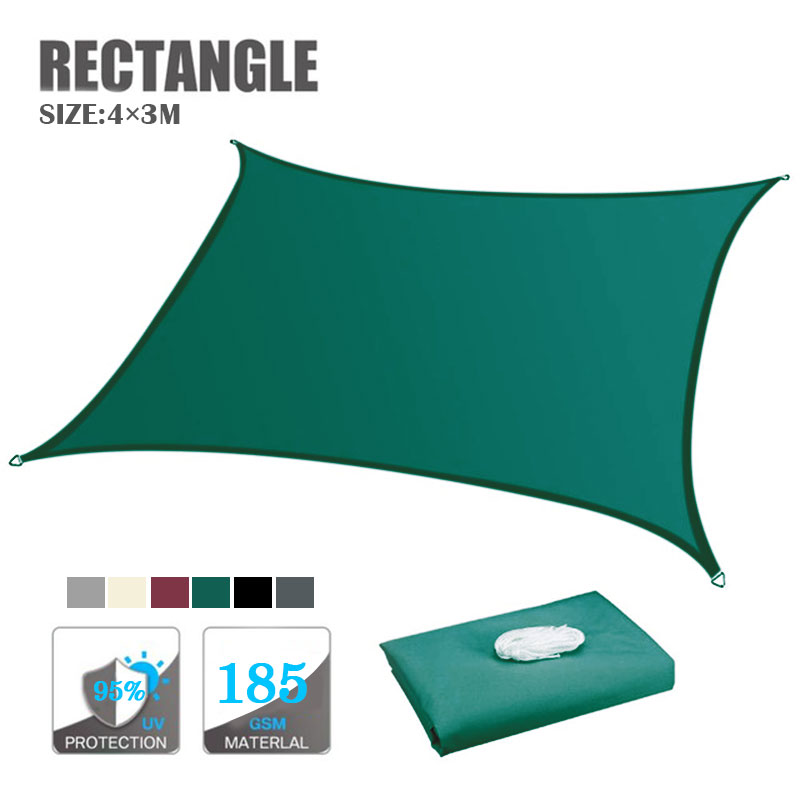 3 x 4M Rectangle Waterproof Awning Sunshade Anti-UV Sun Shade Sail Outdoor Garden Beach Camping Patio Pool Sun Shelter: Blackish Green 3x4M