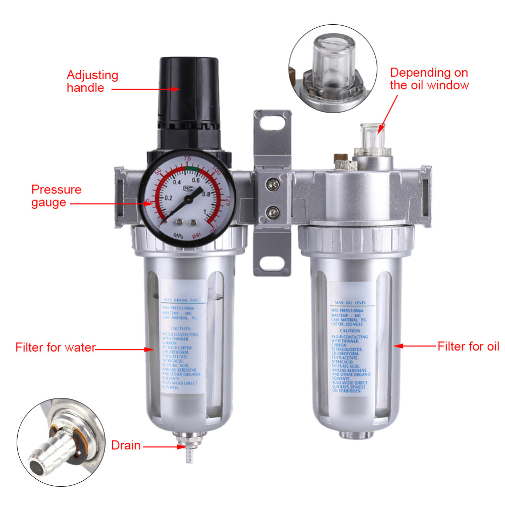 Pneumatische Luftdruck Filter Regler Öler Feuchtigkeit Wasser Falle Reiniger Öl-wasser Separator G1/4 3/8'' Werkzeug 1,5 mpa