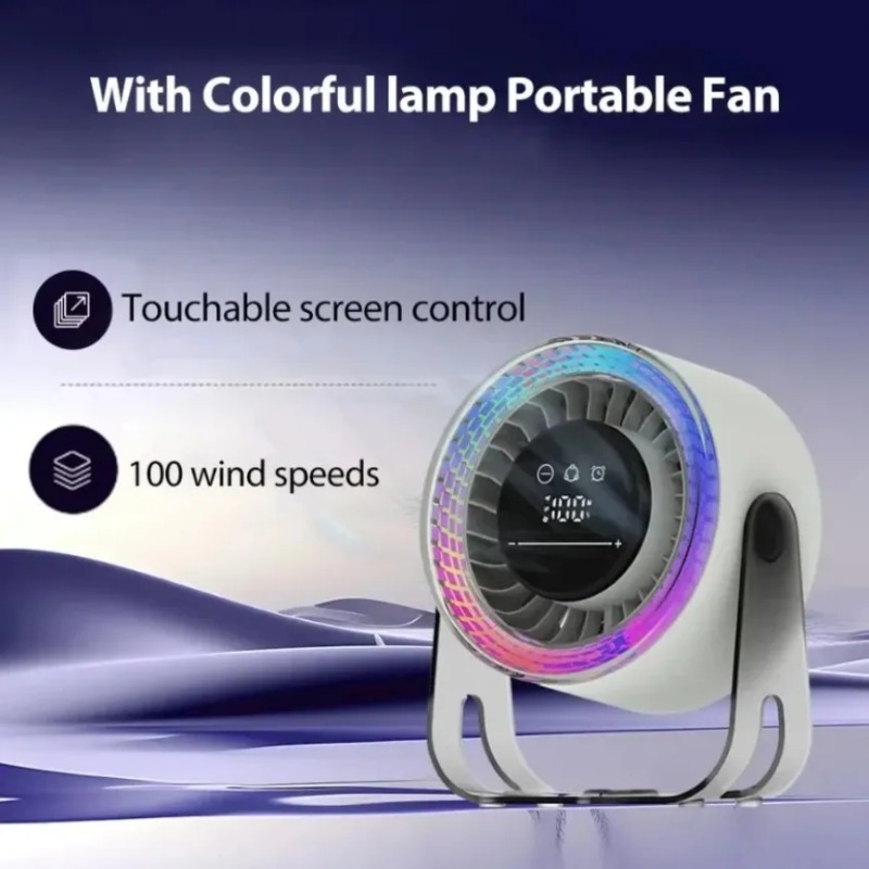 XIKCU Adjustable Gears Fan Portable Wall Hanging Fan with Colorful Lamp Intelligent Temperature Control Digital Display Fan