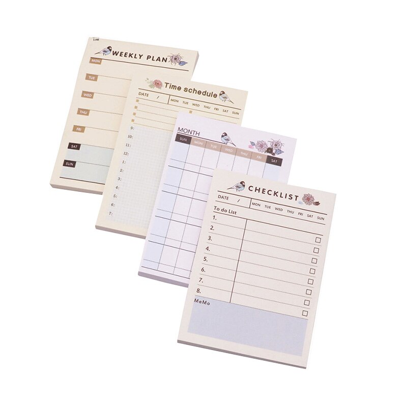 1 Pcs Time Schedule Checklist Weekly Plan Month Four Styles Are Available 58-60 Sheets 101 * 72 * 7mm Student Office Notes Paper