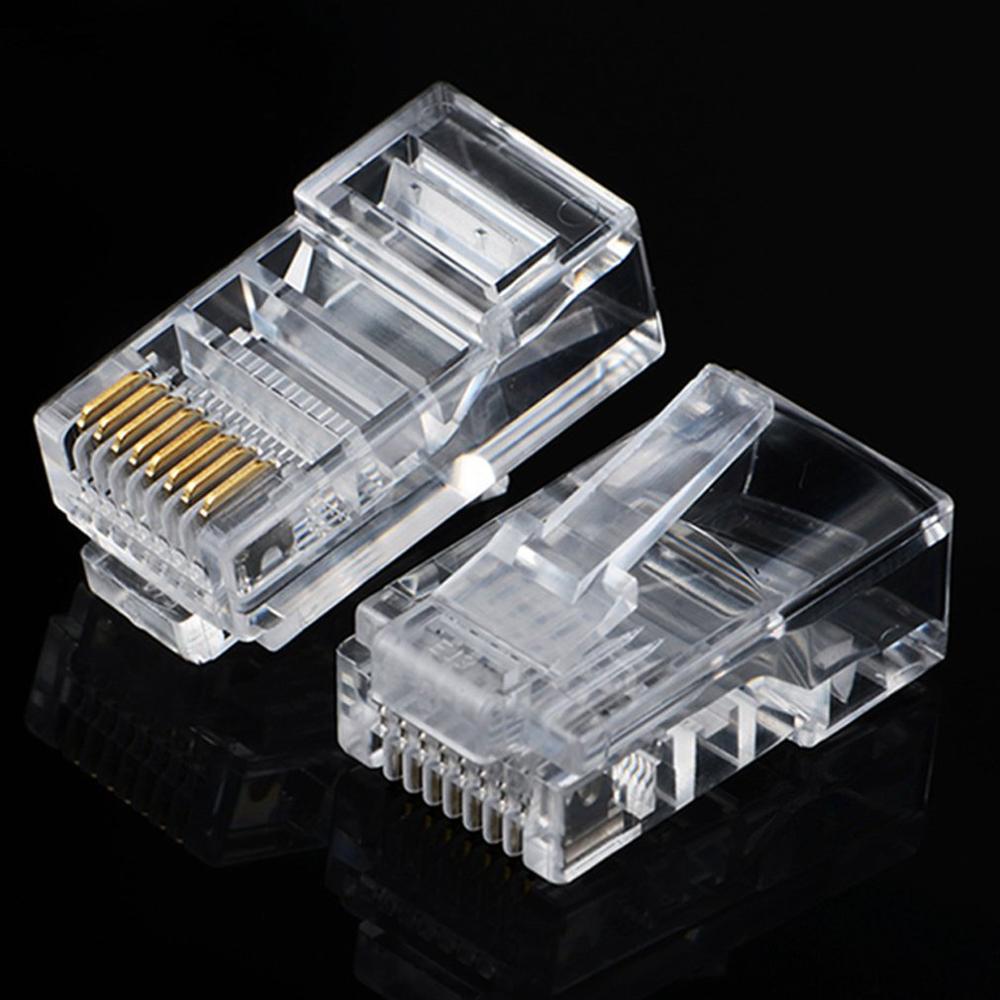 Connecteur de raccordement réseau LAN RJ45 Cat5e Cat6, 50 pièces, broches dorées, cristal
