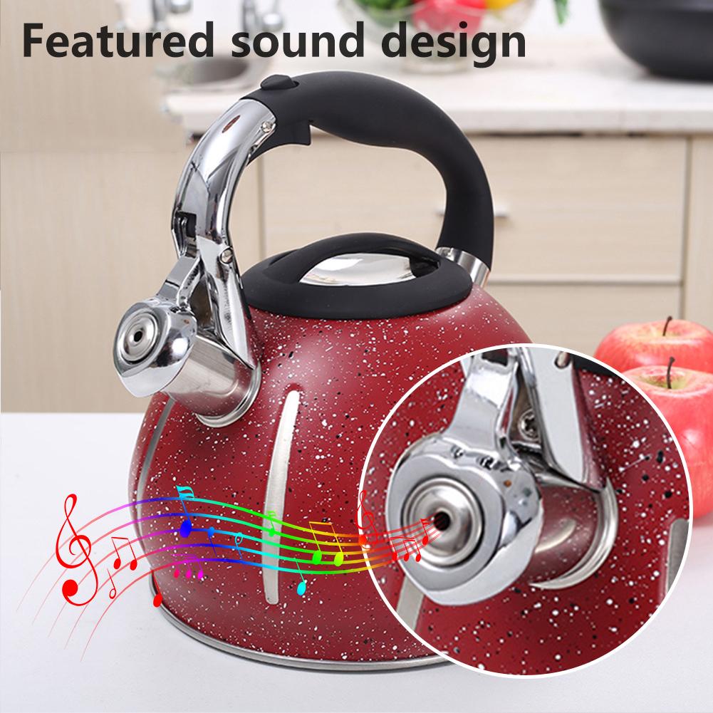 3L Red Whistling Kettle For Gas Stove All Stovetop Stainless Steel Coffee Tea Boiling Kettle With Whistle Large Capacity Teapot
