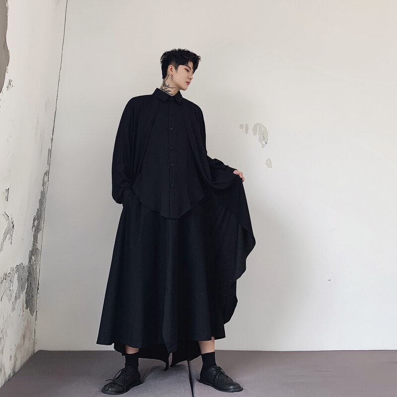 Abrigo informal holgado de manga larga para hombre, camisa blanca y negra, ropa de calle de Japón para hombre, camisa gótica de Hip Hop, cárdigan, ropa para espectáculos de escenario