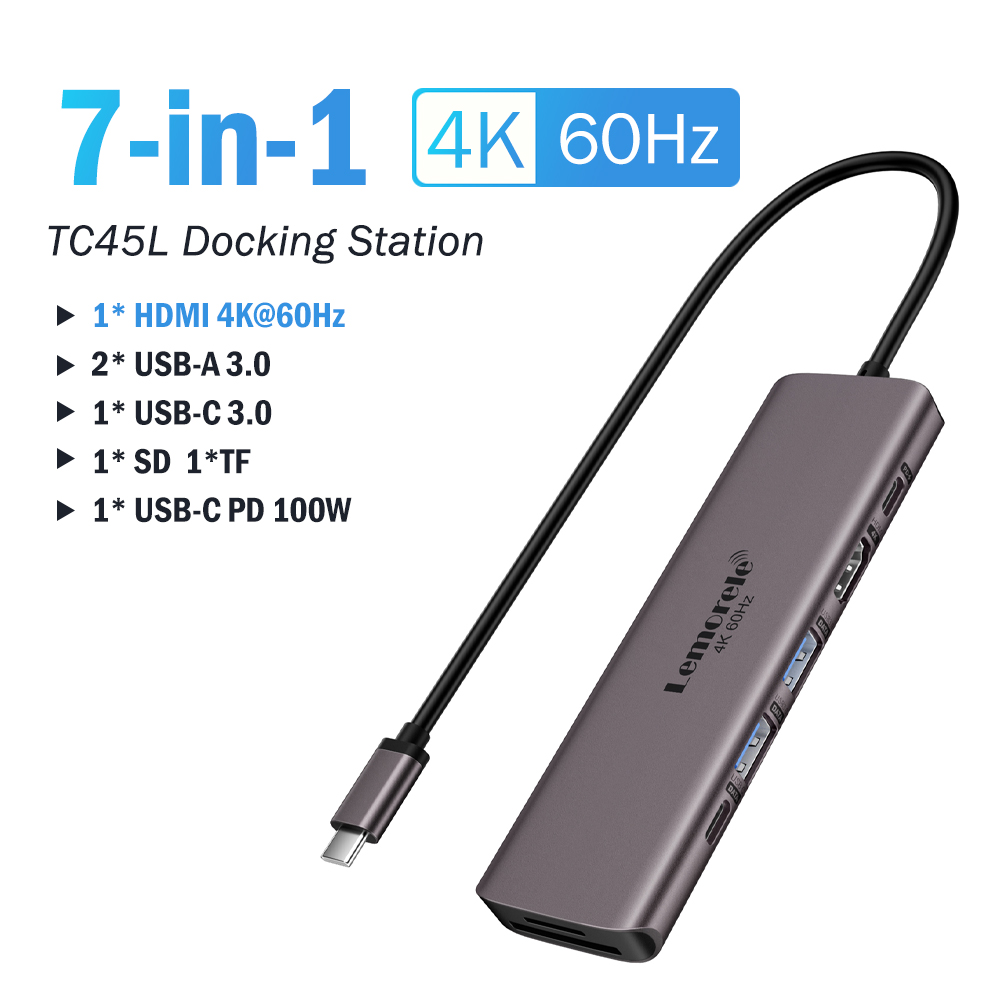 Lemorele 7in1 USB HUB Docking Station USB c Hub HDMI 4K 60Hz USB 3.0 Adapter PD100W Lading voor Macbook Pro Laptop Accessoires: Default Title