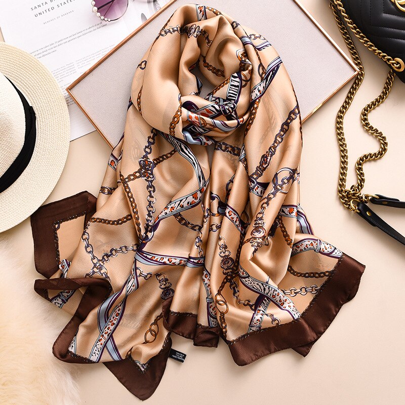 Høst 100%  silkeskjerf dame luksusmerke belter sjal og omslag foulard femme bandana mujer pluss størrelse 180cm: F146 f 4