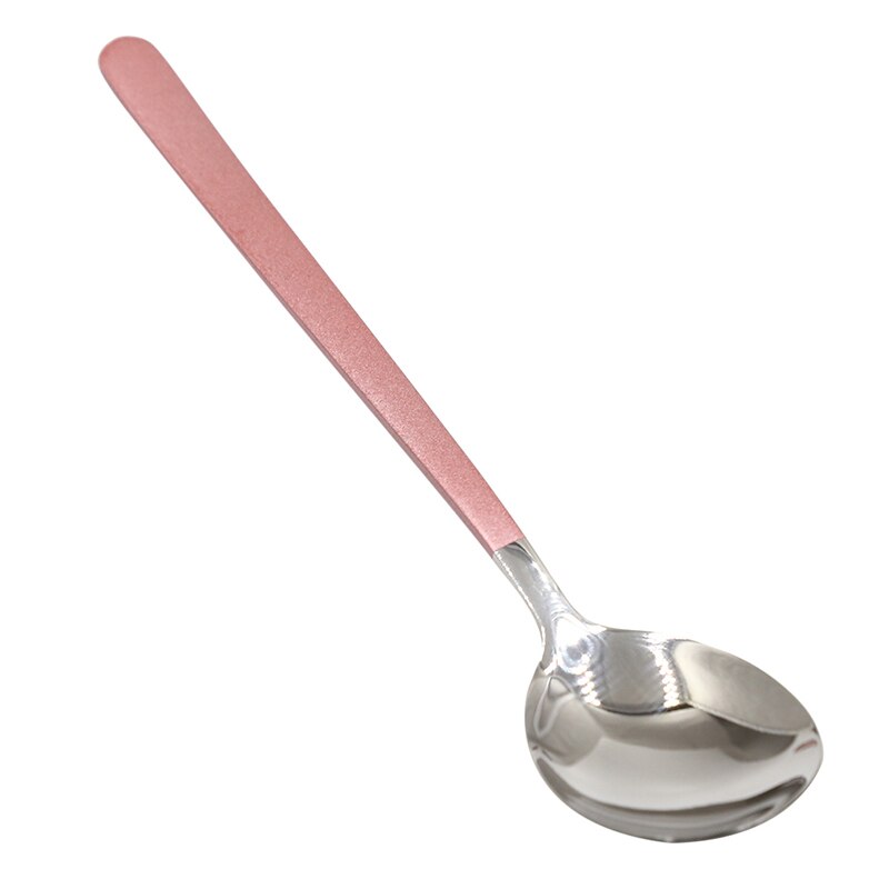 Cuillère fourchette or à Long manche | Fourchette à Long manche, cuillère pour la crème glacée vaisselle plaqué or Dessert thé cuillères à café cuillères en acier inoxydable: Pink silver spoon
