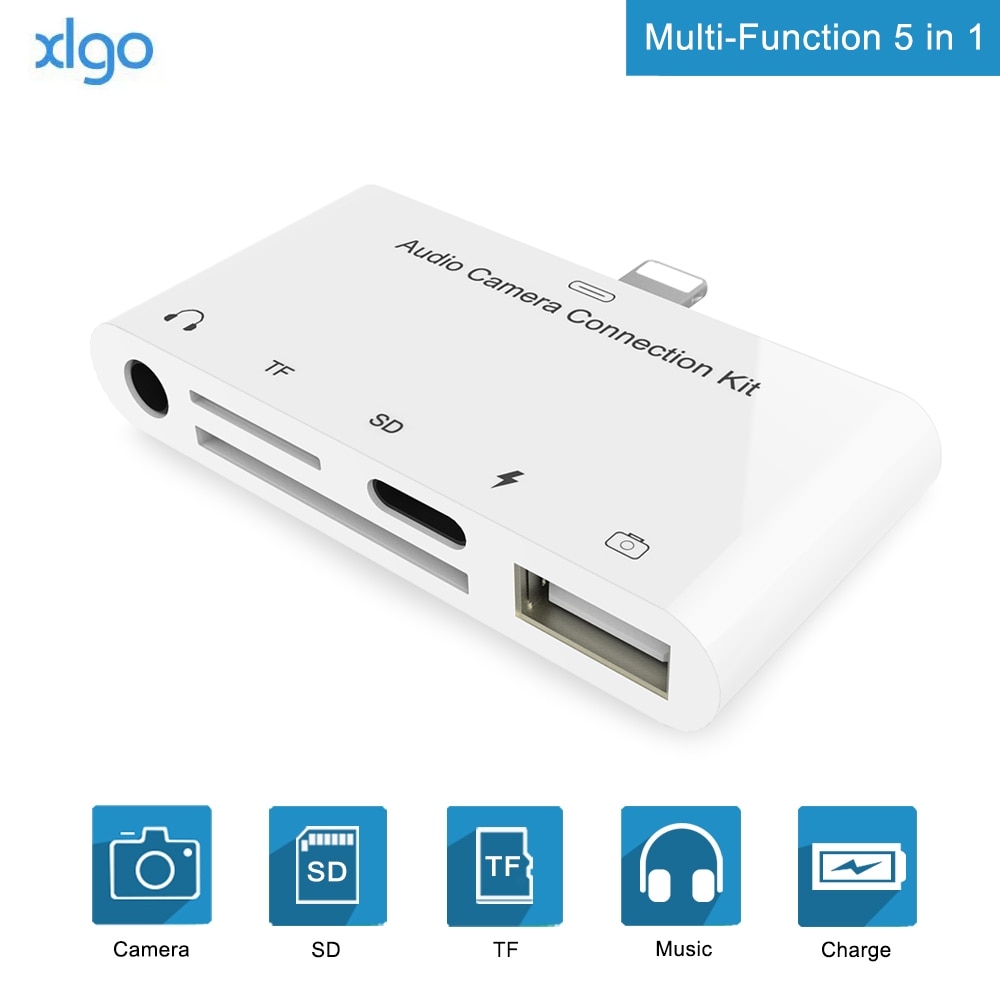 Kit de connexion pour appareil photo avec carte tf 5 in 1 sd adaptateur lightning vers usb 7 câble otg pour iphone 11 x 6 ipad 8