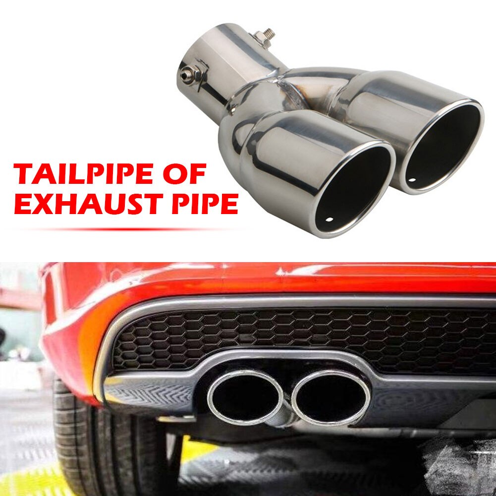 Double embout d'échappement courbé, bord roulé incliné, en acier inoxydable, entrée 76mm, silencieux Auto, argent, fournitures pour l'extérieur de la voiture
