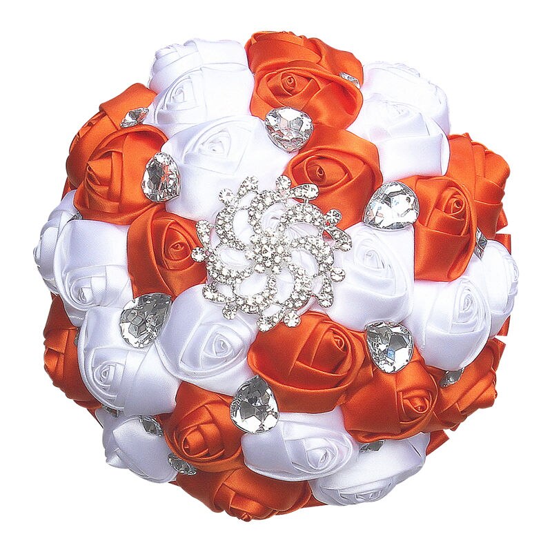 Wifelai-Een Prachtige Bruiloft Bloemen Royal Blue Zijden Lint Rose Bruidsboeketten Holding Bloemen Met Crystal Buque De Noiva w291: 18cm white orange