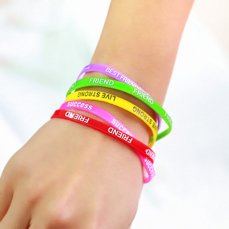 Colorful Lot Letter Print Silicone Rubber Bracelet Unisex Wristband Bracelet Bangles Silicone Bracelet Jewelry brtk39