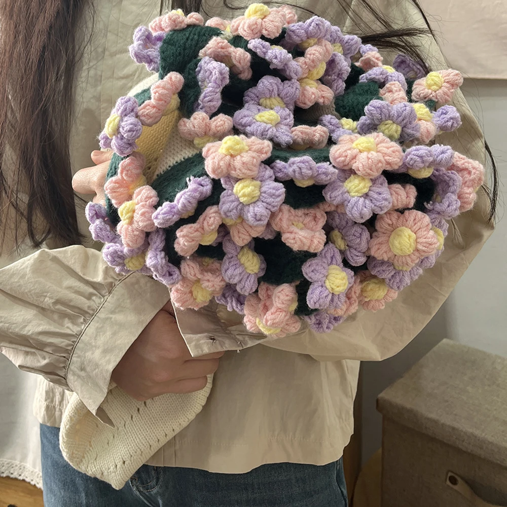 Manta de ramo hecha a mano, manta de flores de Margarita, producto terminado, manta de lana de ganchillo con flores inmortales, adorno decorativo DIY
